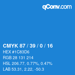 颜色代码: CMYK 87 / 39 / 0 / 16 | qconv.com