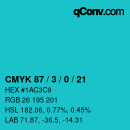 カラーコード: CMYK 87 / 3 / 0 / 21 | qconv.com