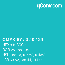 カラーコード: CMYK 87 / 3 / 0 / 24 | qconv.com
