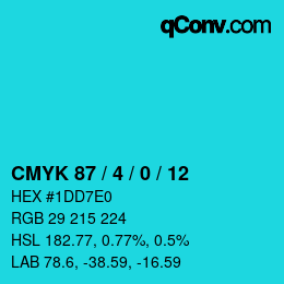 カラーコード: CMYK 87 / 4 / 0 / 12 | qconv.com