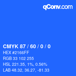 颜色代码: CMYK 87 / 60 / 0 / 0 | qconv.com