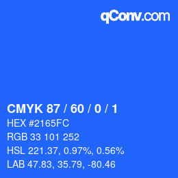 カラーコード: CMYK 87 / 60 / 0 / 1 | qconv.com