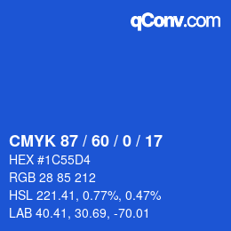 カラーコード: CMYK 87 / 60 / 0 / 17 | qconv.com