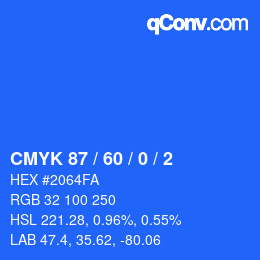 カラーコード: CMYK 87 / 60 / 0 / 2 | qconv.com