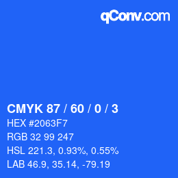 カラーコード: CMYK 87 / 60 / 0 / 3 | qconv.com