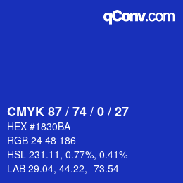 Color code: CMYK 87 / 74 / 0 / 27 | qconv.com