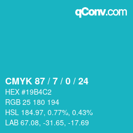 カラーコード: CMYK 87 / 7 / 0 / 24 | qconv.com