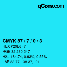 カラーコード: CMYK 87 / 7 / 0 / 3 | qconv.com