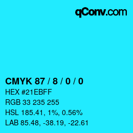 カラーコード: CMYK 87 / 8 / 0 / 0 | qconv.com