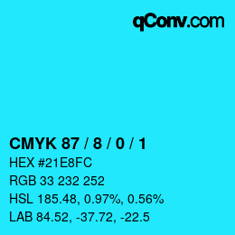 カラーコード: CMYK 87 / 8 / 0 / 1 | qconv.com