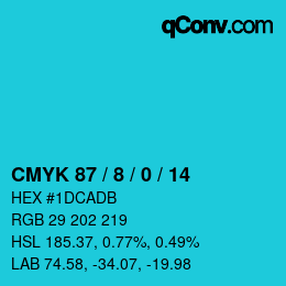 カラーコード: CMYK 87 / 8 / 0 / 14 | qconv.com