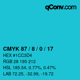 颜色代码: CMYK 87 / 8 / 0 / 17 | qconv.com