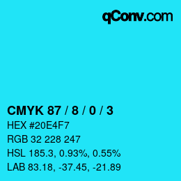 カラーコード: CMYK 87 / 8 / 0 / 3 | qconv.com
