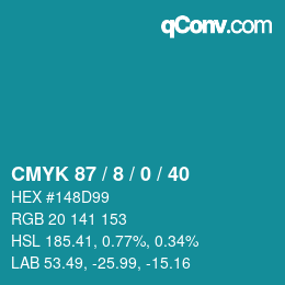 カラーコード: CMYK 87 / 8 / 0 / 40 | qconv.com