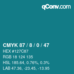カラーコード: CMYK 87 / 8 / 0 / 47 | qconv.com