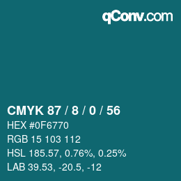 カラーコード: CMYK 87 / 8 / 0 / 56 | qconv.com