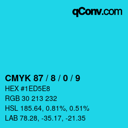 カラーコード: CMYK 87 / 8 / 0 / 9 | qconv.com