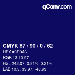 カラーコード: CMYK 87 / 90 / 0 / 62 | qconv.com