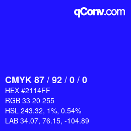 カラーコード: CMYK 87 / 92 / 0 / 0 | qconv.com
