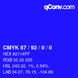 カラーコード: CMYK 87 / 92 / 0 / 0 | qconv.com