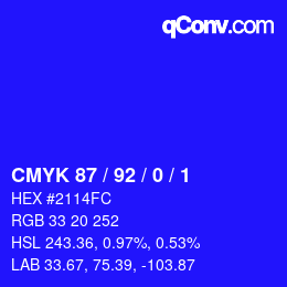 カラーコード: CMYK 87 / 92 / 0 / 1 | qconv.com