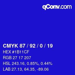 カラーコード: CMYK 87 / 92 / 0 / 19 | qconv.com