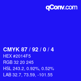 カラーコード: CMYK 87 / 92 / 0 / 4 | qconv.com