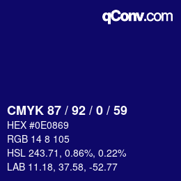 カラーコード: CMYK 87 / 92 / 0 / 59 | qconv.com