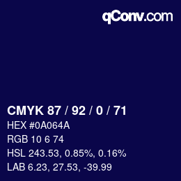 Color code: CMYK 87 / 92 / 0 / 71 | qconv.com