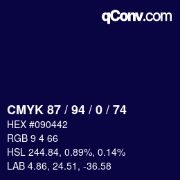 Color code: CMYK 87 / 94 / 0 / 74 | qconv.com