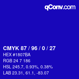 颜色代码: CMYK 87 / 96 / 0 / 27 | qconv.com