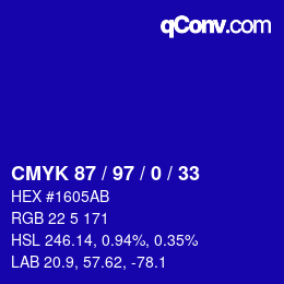 カラーコード: CMYK 87 / 97 / 0 / 33 | qconv.com