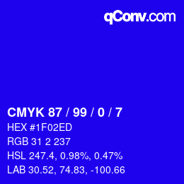 Farbcode: CMYK 87 / 99 / 0 / 7 | qconv.com