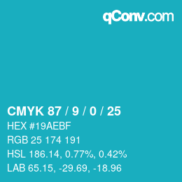 Farbcode: CMYK 87 / 9 / 0 / 25 | qconv.com