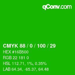 カラーコード: CMYK 88 / 0 / 100 / 29 | qconv.com