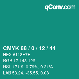 Color code: CMYK 88 / 0 / 12 / 44 | qconv.com