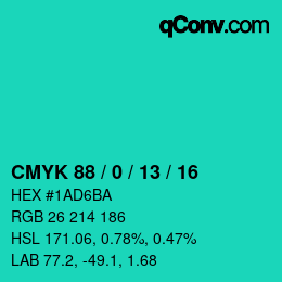 カラーコード: CMYK 88 / 0 / 13 / 16 | qconv.com