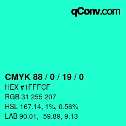 カラーコード: CMYK 88 / 0 / 19 / 0 | qconv.com