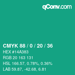 Color code: CMYK 88 / 0 / 20 / 36 | qconv.com