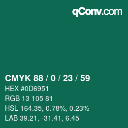 Color code: CMYK 88 / 0 / 23 / 59 | qconv.com