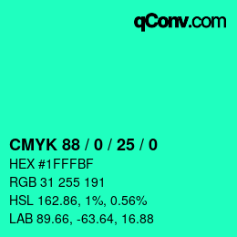 颜色代码: CMYK 88 / 0 / 25 / 0 | qconv.com