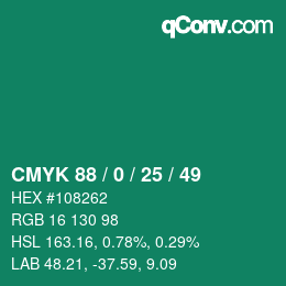 Color code: CMYK 88 / 0 / 25 / 49 | qconv.com