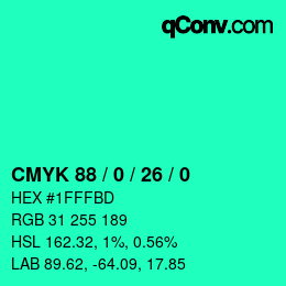 颜色代码: CMYK 88 / 0 / 26 / 0 | qconv.com