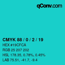 カラーコード: CMYK 88 / 0 / 2 / 19 | qconv.com