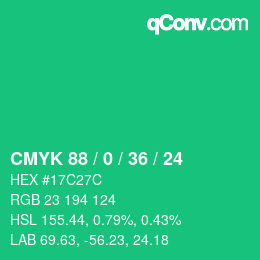 颜色代码: CMYK 88 / 0 / 36 / 24 | qconv.com