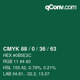 Color code: CMYK 88 / 0 / 36 / 63 | qconv.com