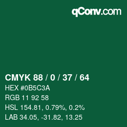Farbcode: CMYK 88 / 0 / 37 / 64 | qconv.com