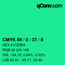 カラーコード: CMYK 88 / 0 / 37 / 8 | qconv.com