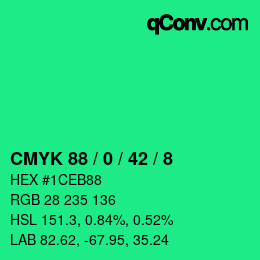 カラーコード: CMYK 88 / 0 / 42 / 8 | qconv.com