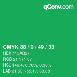 Color code: CMYK 88 / 0 / 49 / 33 | qconv.com